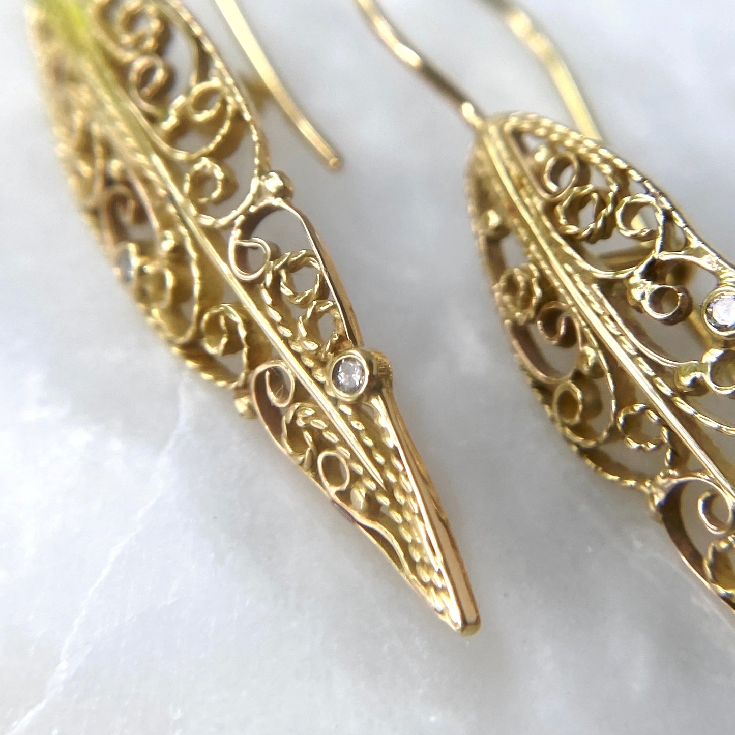 Vining Gold Filigree Diamond Earrings