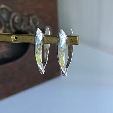 Art Deco Knife-edge Huggie Hoops Earrings, Silver/14kr/14ky/18ky Gold