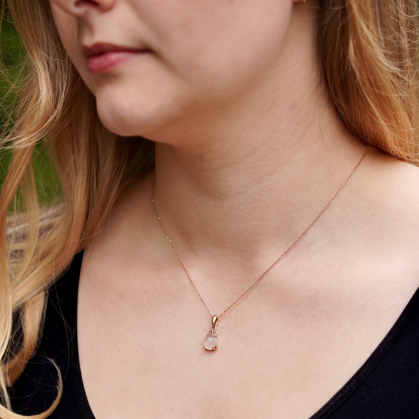 Moonstone Teardrop Pendant 14k Rose Gold