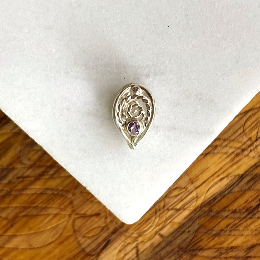 Leaf Bead Slider Charm Silver w/ Amethyst