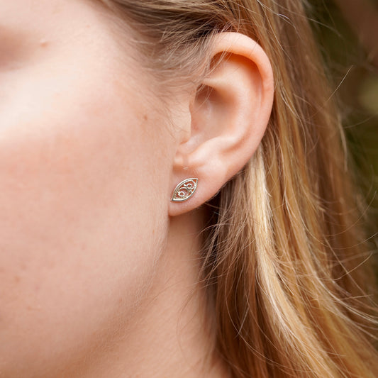 Filigree Leaf Stud Earrings Silver