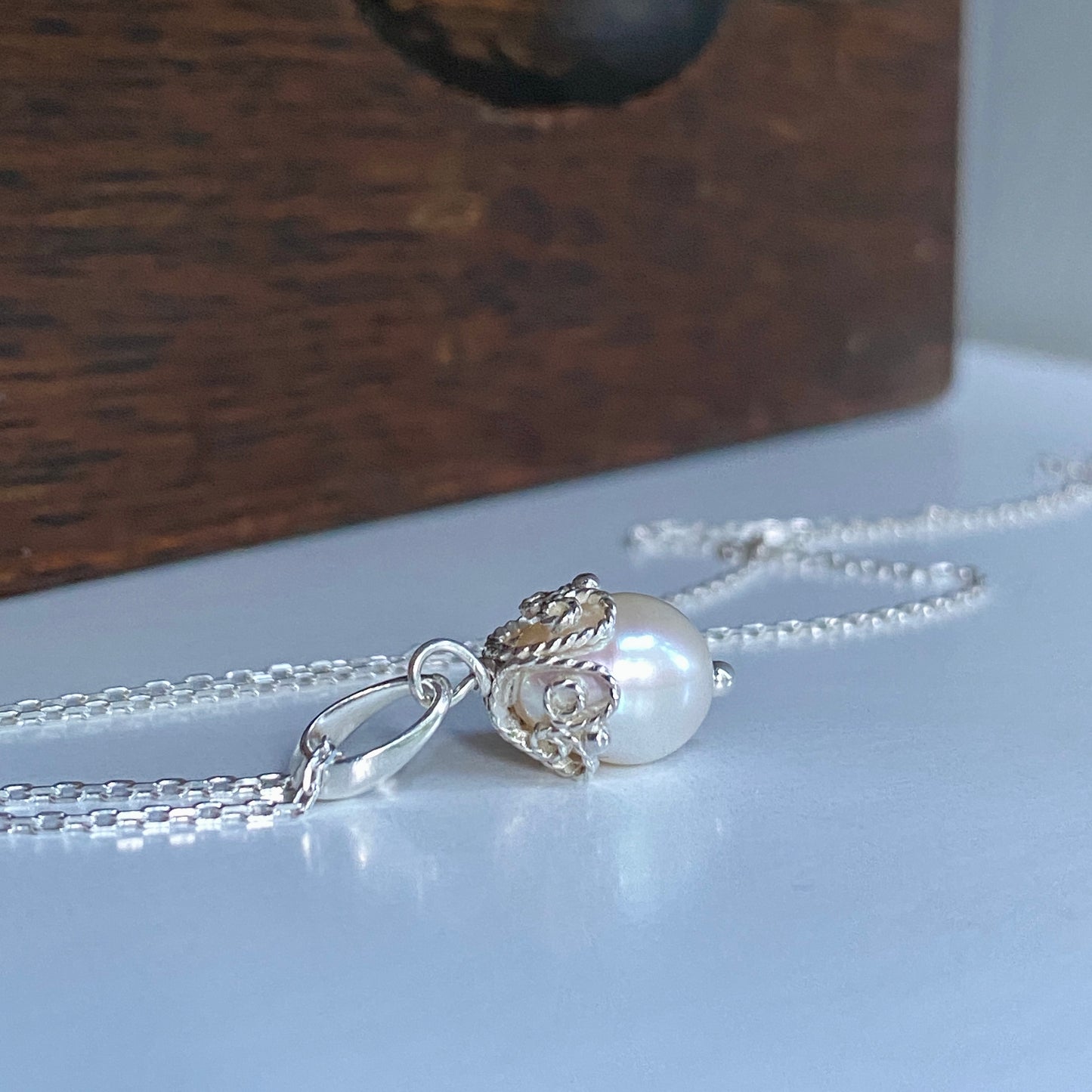 Pearl Teardrop Silver Filigree Pendant