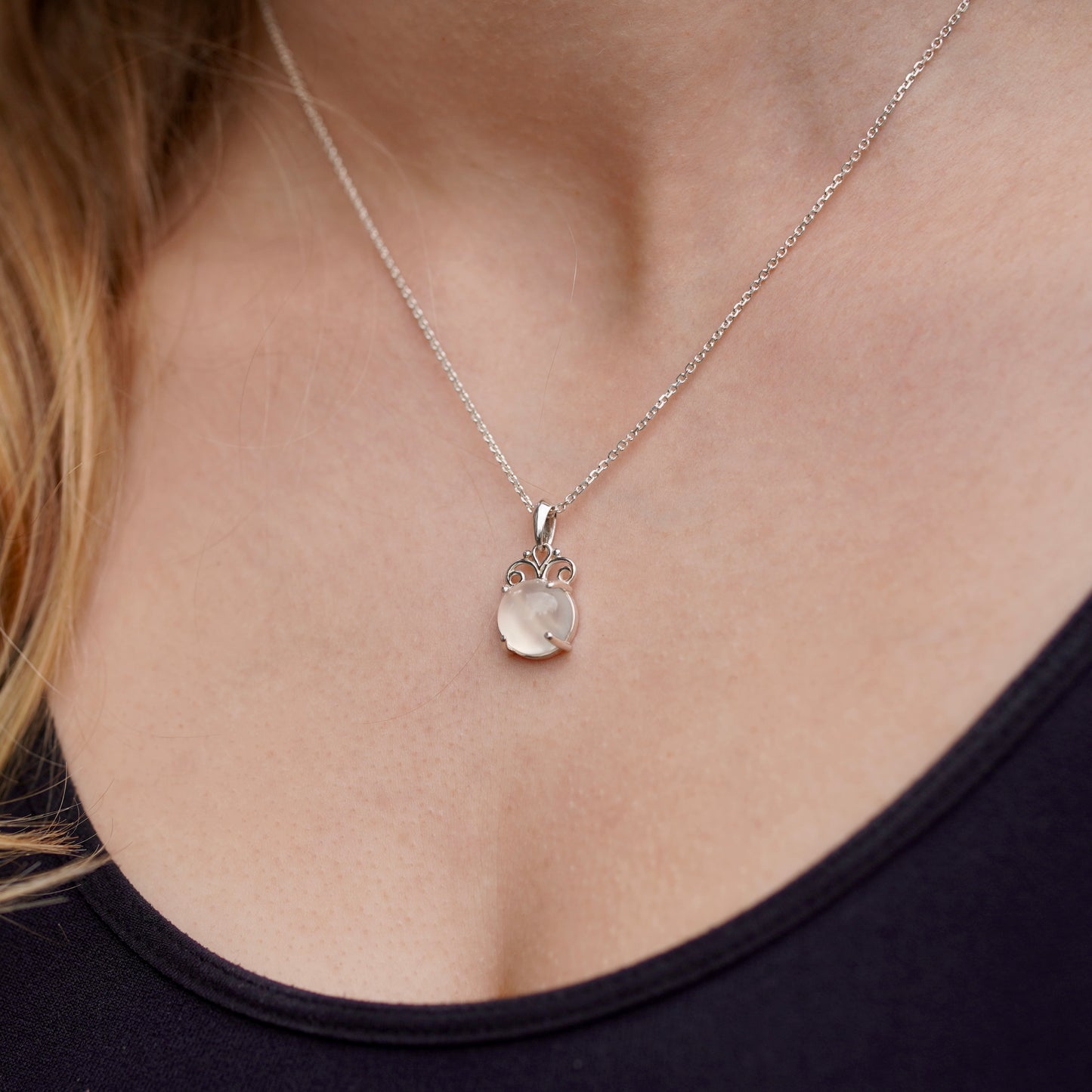 Round Moonstone Filigree Pendant