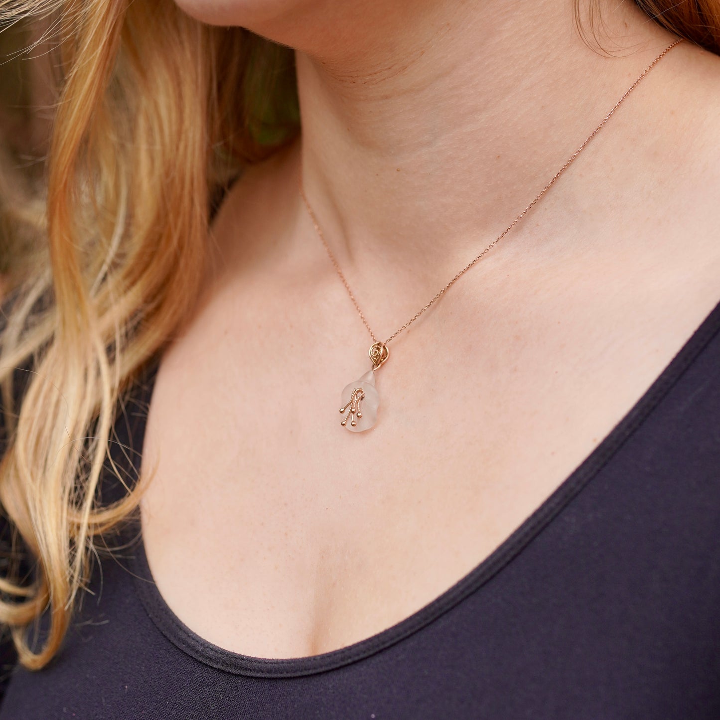 Handcarved Bellflower Pendant 14k Rose Gold