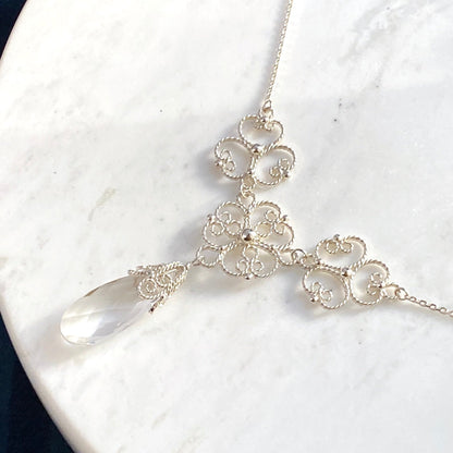 Trio Blossom Filigree Prism Necklace