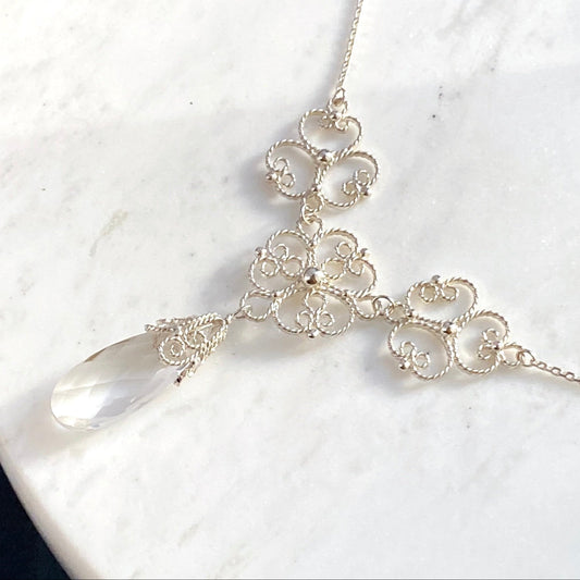 Trio Blossom Filigree Prism Necklace