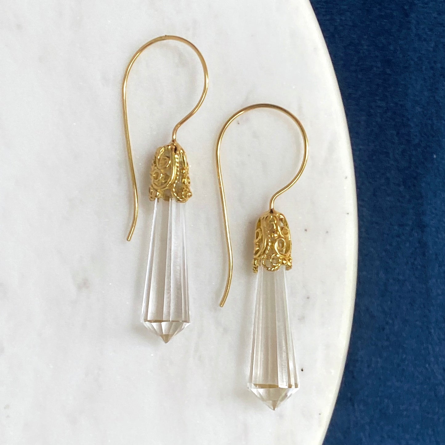 Cylinder Prism Gold Filigree Earrings