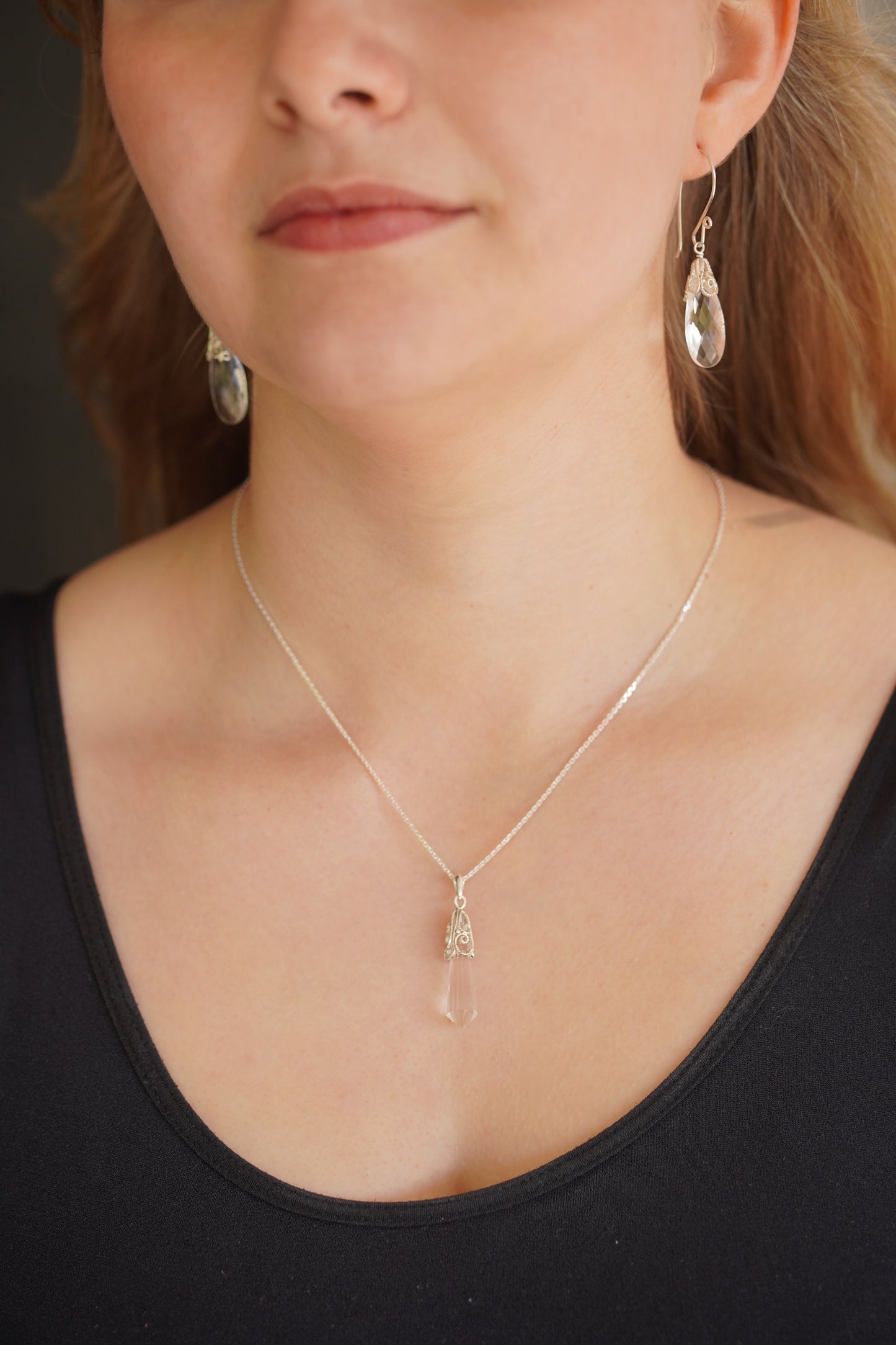 Cylinder Prism Silver Filigree Pendant