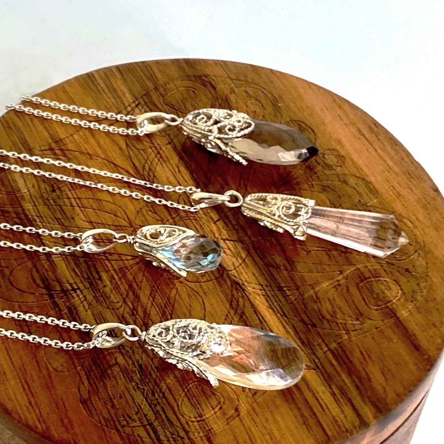 Cylinder Prism Silver Filigree Pendant