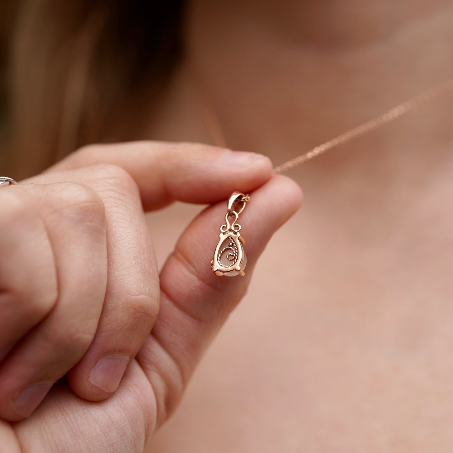Moonstone Teardrop Pendant 14k Rose Gold
