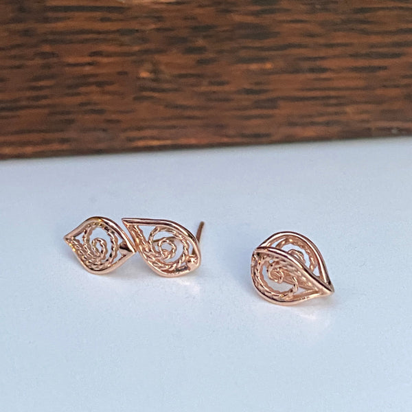 Filigree Leaf Stud Earrings, Silver/14kr/18ky Gold