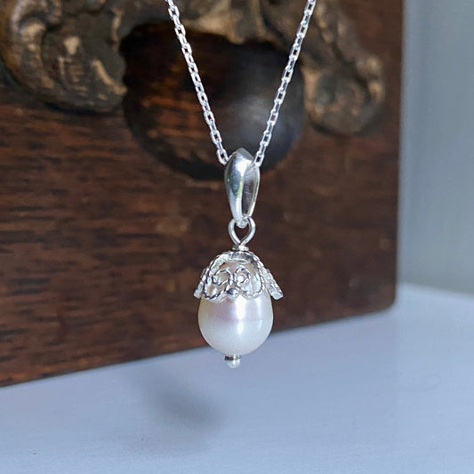 Pearl Teardrop Silver Filigree Pendant