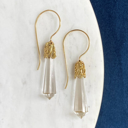 Cylinder Prism Gold Filigree Earrings