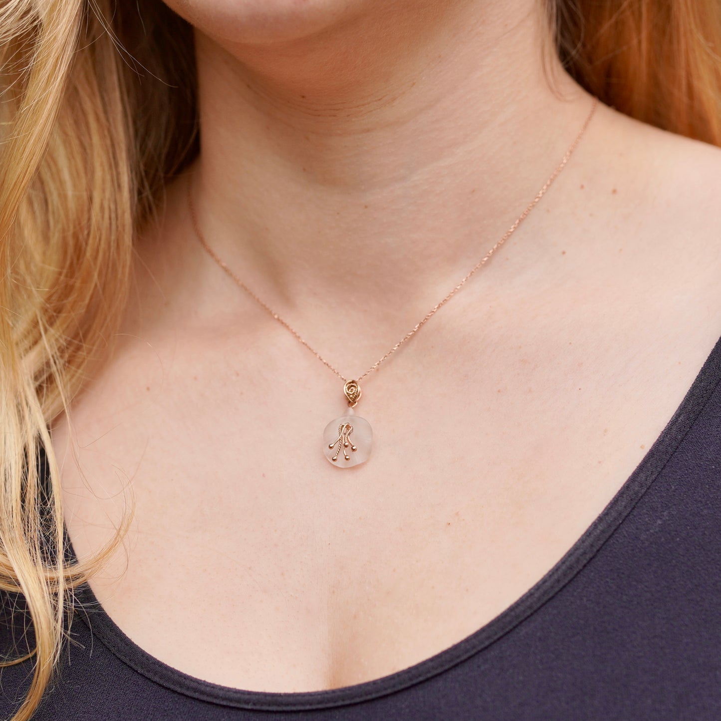 Handcarved Bellflower Pendant 14k Rose Gold