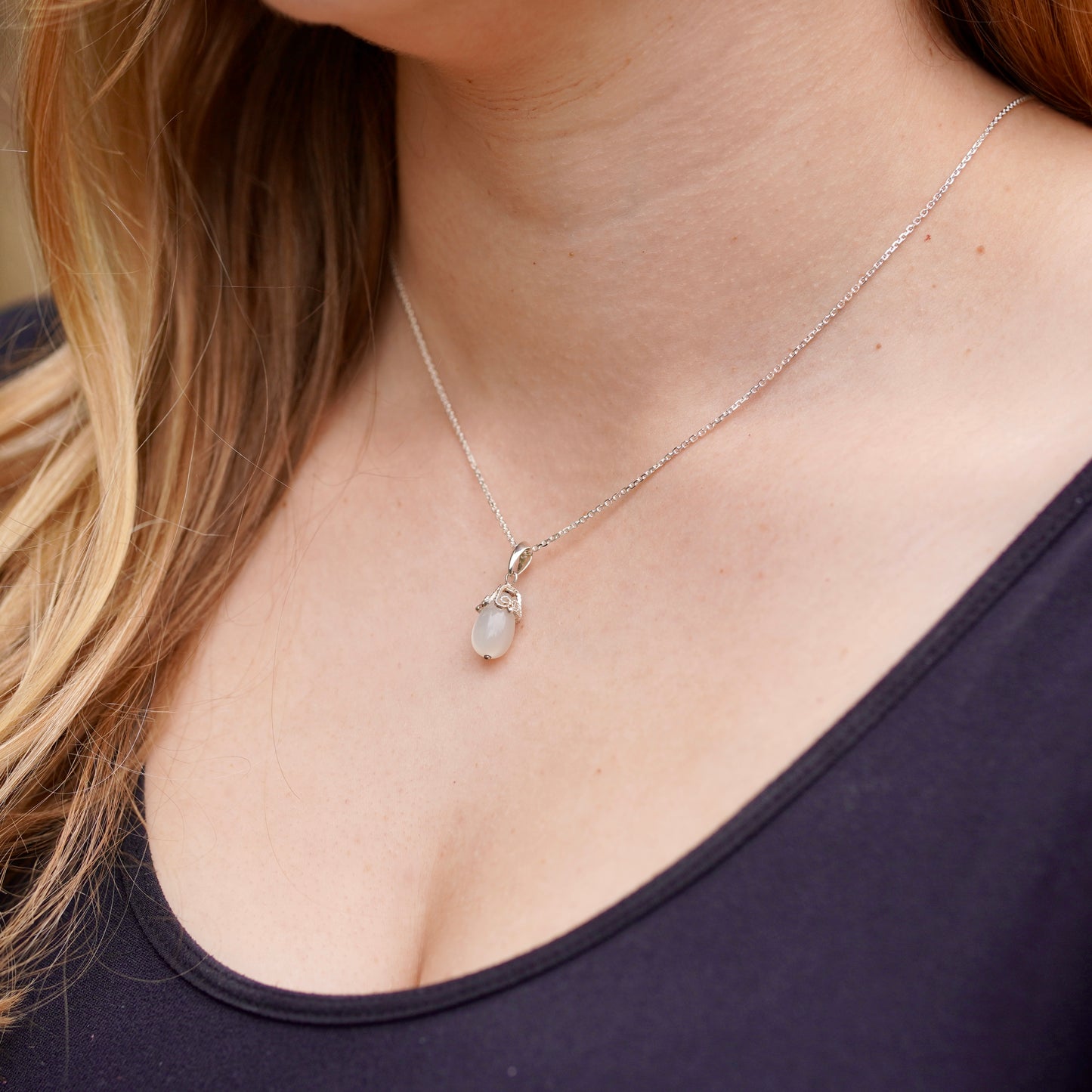 Silver Filigree Moonstone Teardrop Pendant