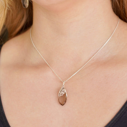Smokey Quartz Filigree Prism Pendant
