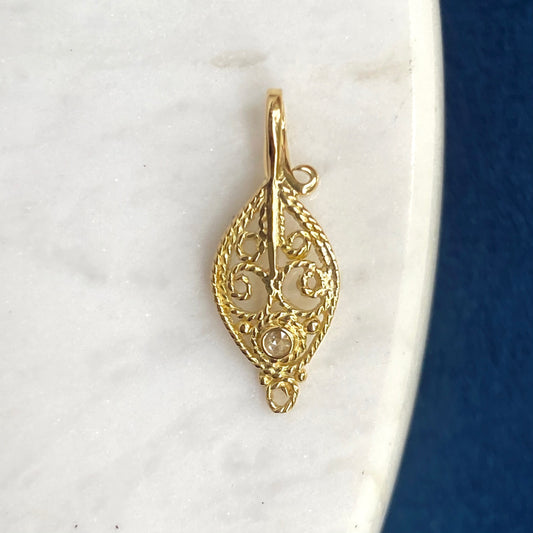 Gold Filigree Leaf Charms 18k with Diamond Accents
