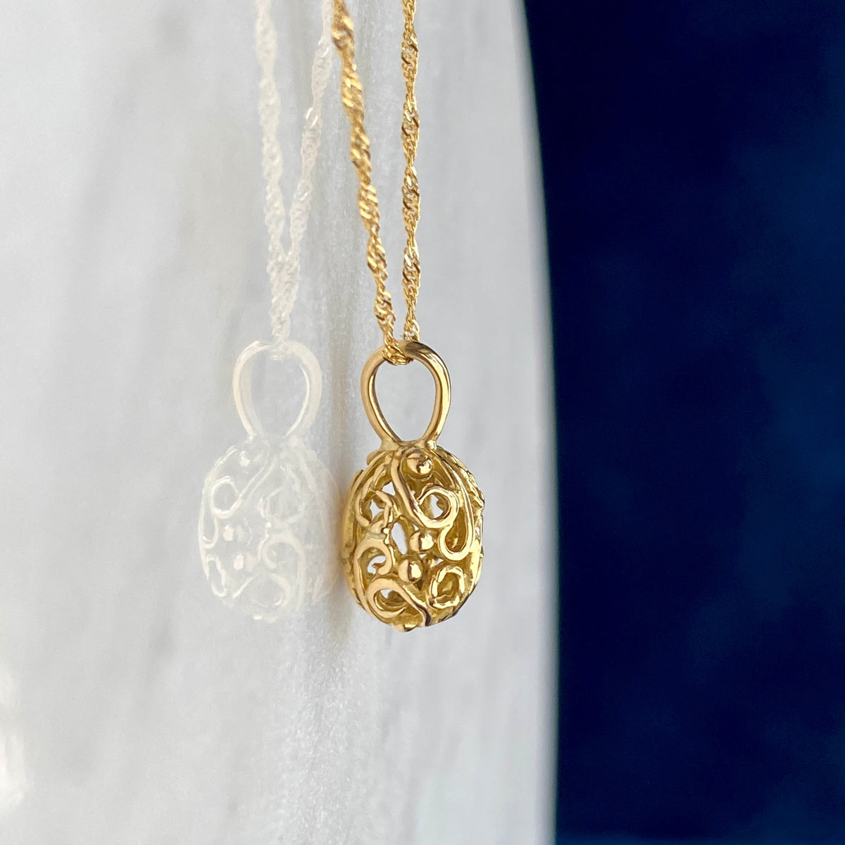 Mini Faberge Egg Filigree Charm 18k