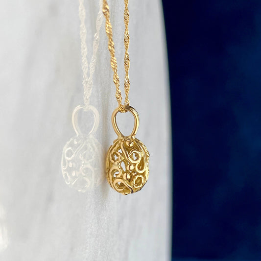 Mini Faberge Egg Filigree Charm 18k