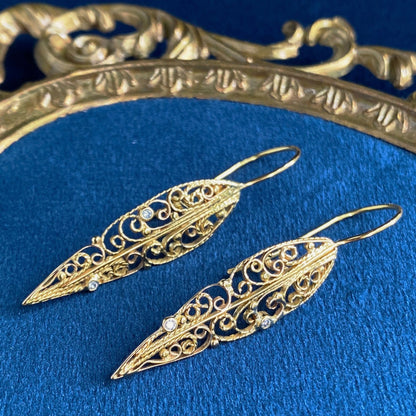 Vining Gold Filigree Diamond Earrings