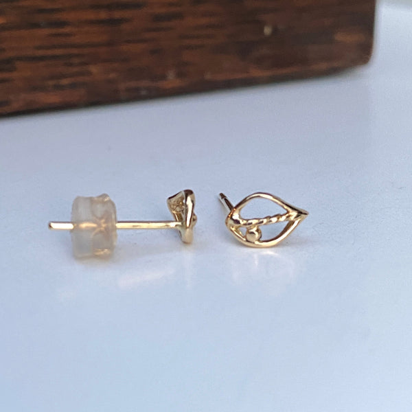 Baby Leaflet Stud Earrings, Silver/14kr/18ky Gold