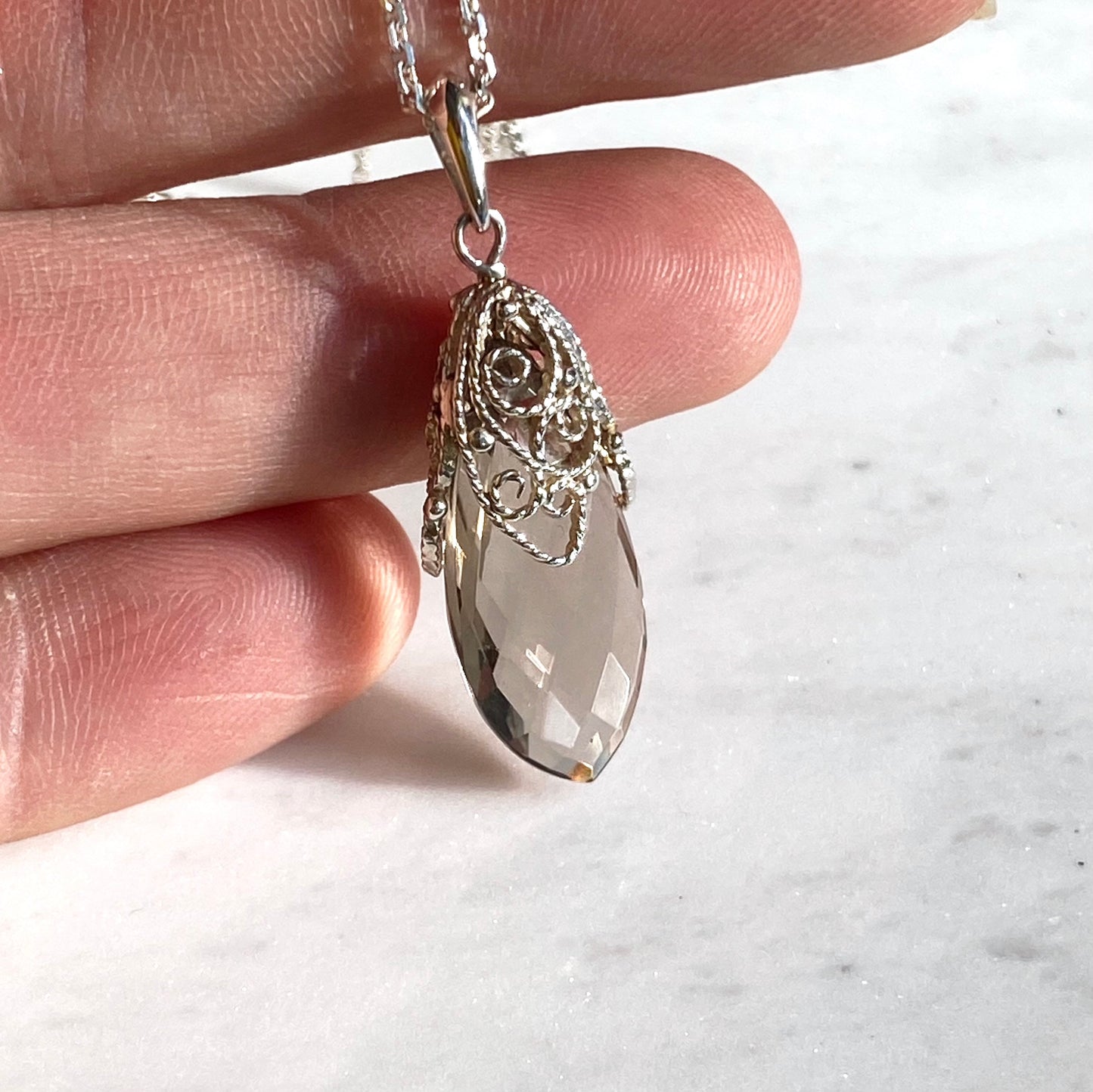 Smokey Quartz Filigree Prism Pendant