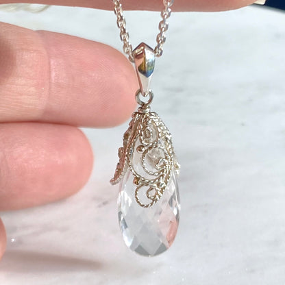 Teardrop Prism Silver Filigree Pendant