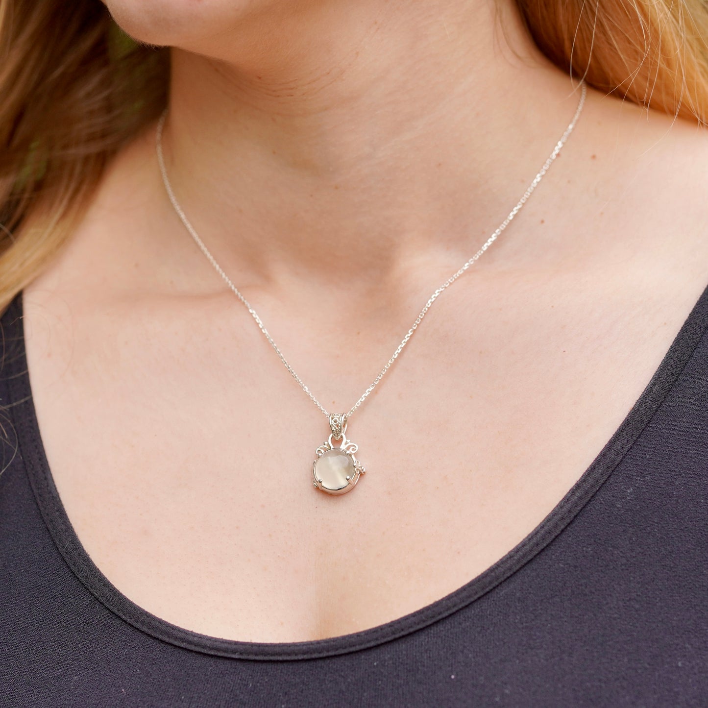 Round Moonstone Filigree Locket