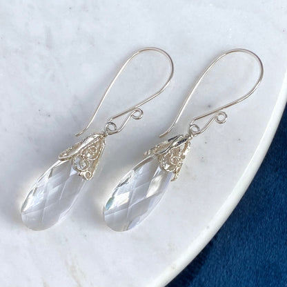 Teardrop Prism Silver Filigree Earrings