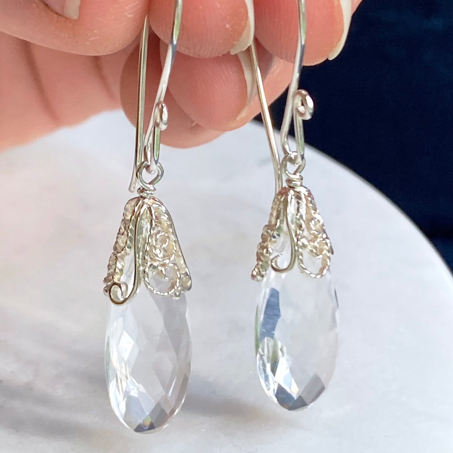 Teardrop Prism Silver Filigree Earrings