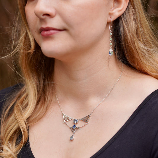 Topaz Droplet Silver Filigree Earrings