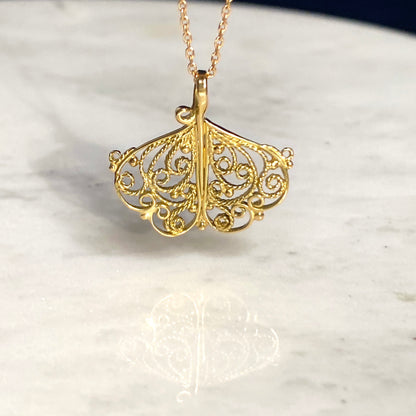 Ginkgo Leaf Gold Filigree Pendant