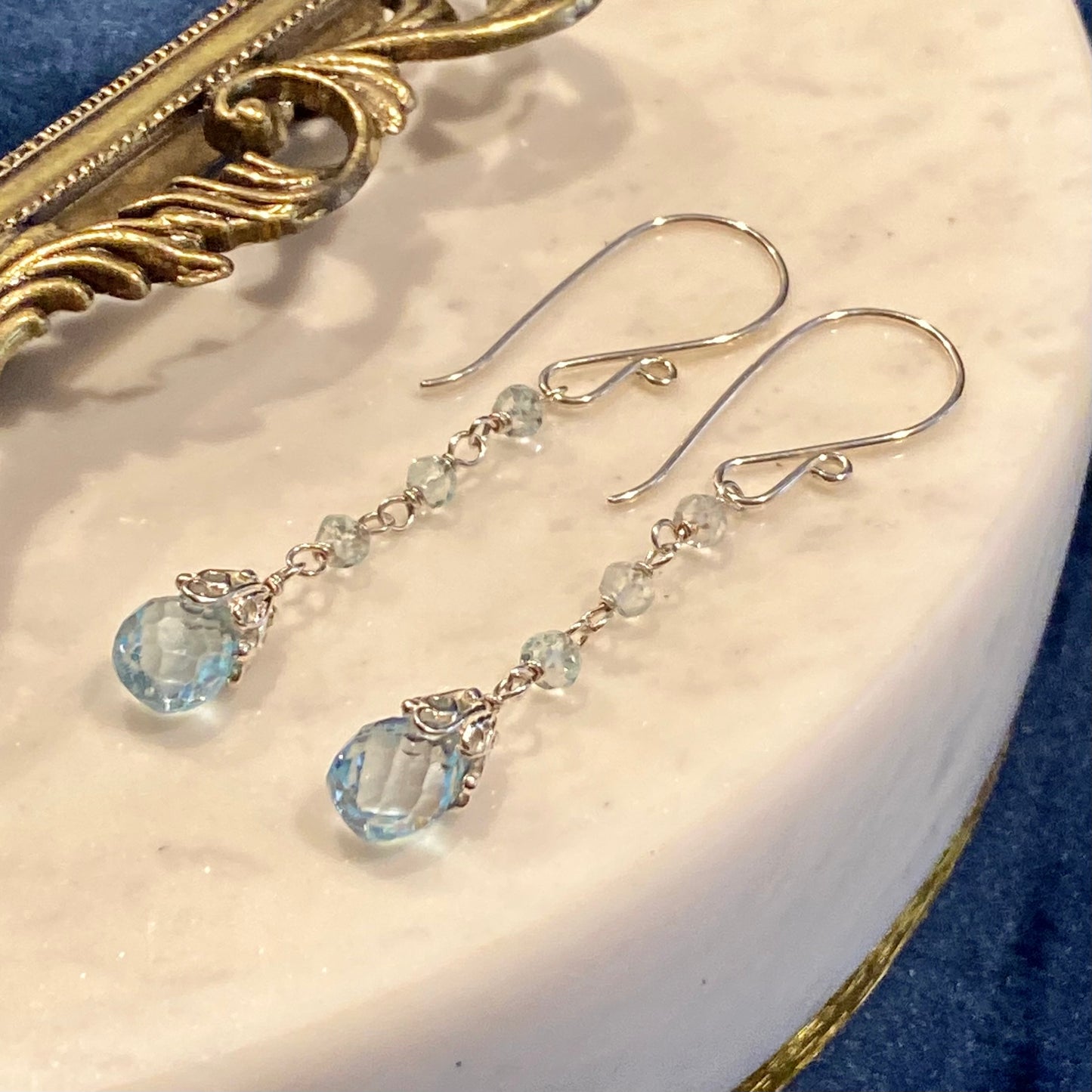 Topaz Droplet Silver Filigree Earrings