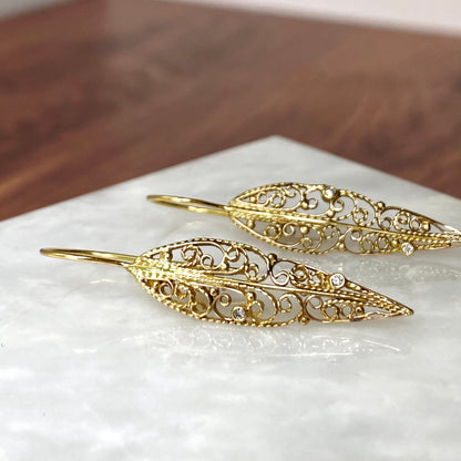 Vining Gold Filigree Diamond Earrings