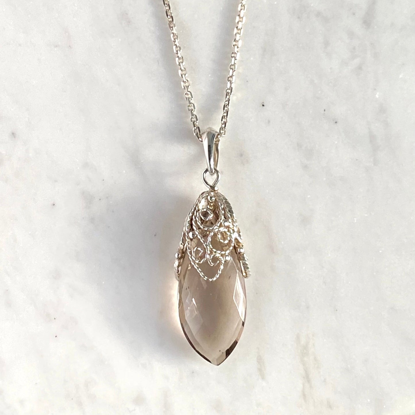 Smokey Quartz Filigree Prism Pendant