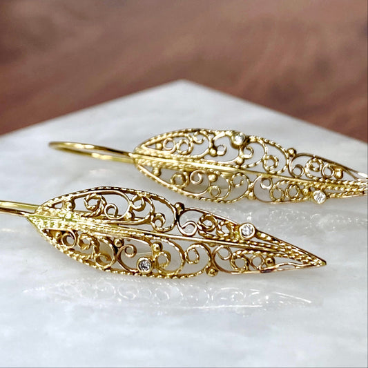 Vining Gold Filigree Diamond Earrings 18k