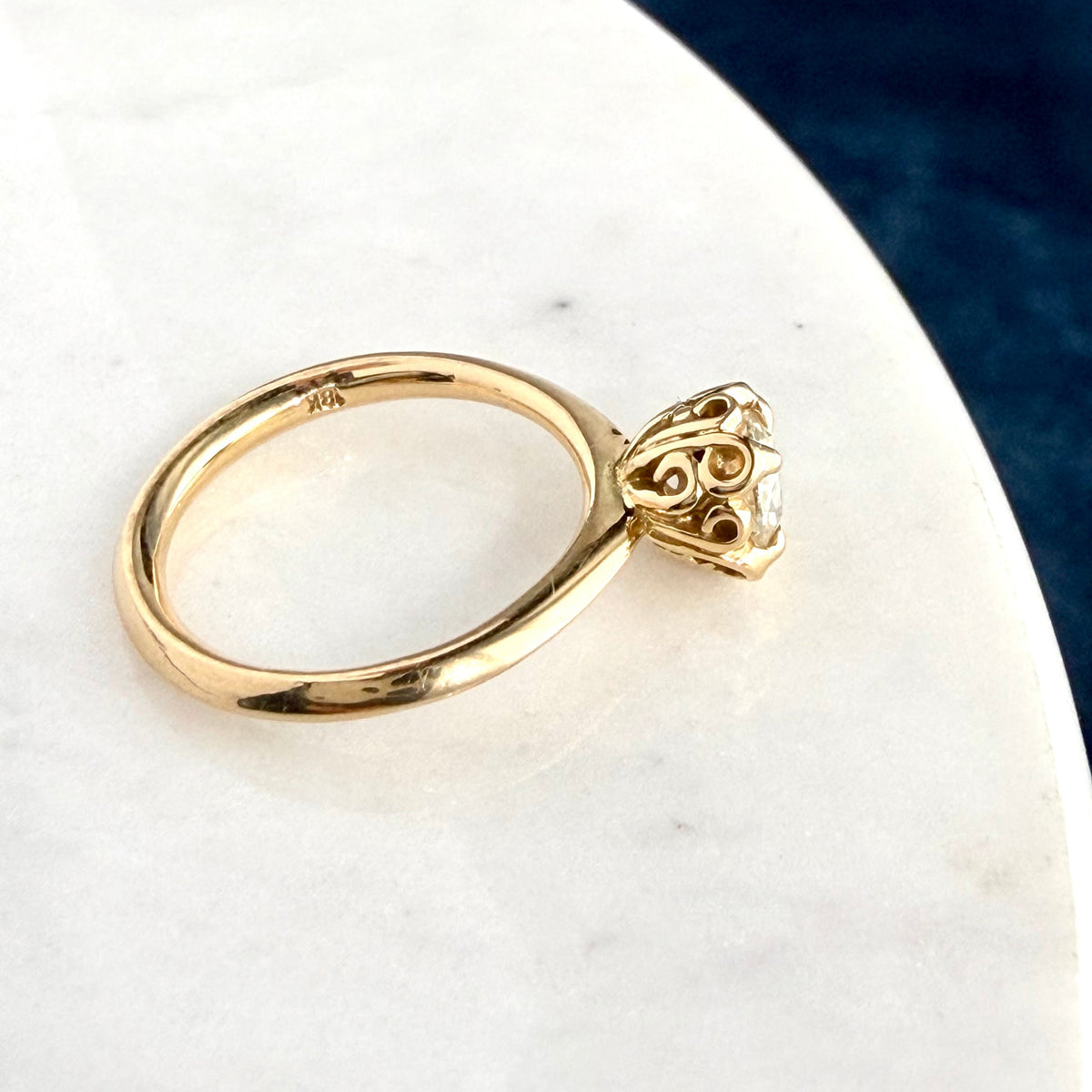"Nova" Filigree Solitaire Ring 18ky Natural Diamond