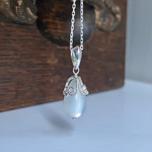 Silver Filigree Moonstone Teardrop Pendant