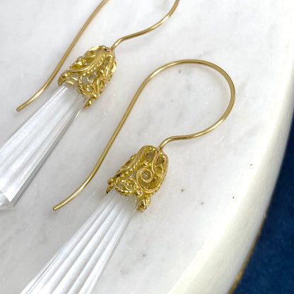 Cylinder Prism Gold Filigree Earrings