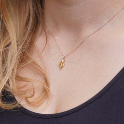 Gold Filigree Leaf Charms 18k with Diamond Accents