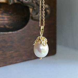 Filigree Pearl Drop Pendant & Dangle, Silver/14kr/18ky Gold