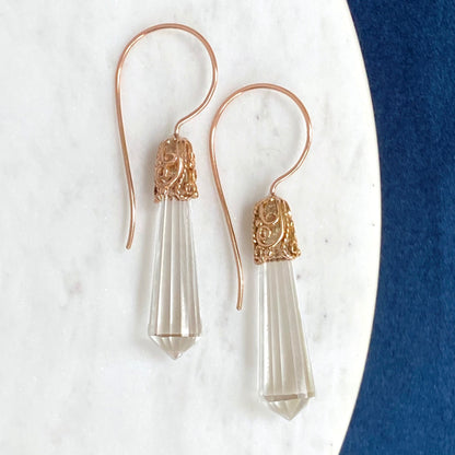 Cylinder Prism Gold Filigree Earrings