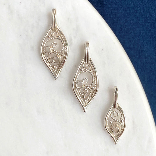 Birthstone Filigree Leaf Charms: Silver