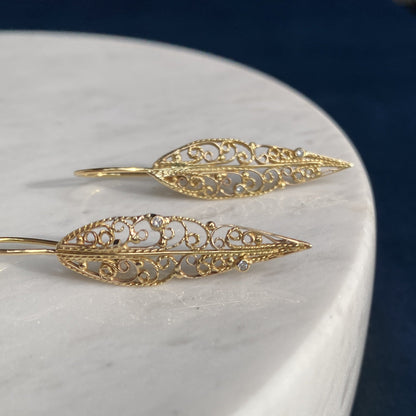 Vining Gold Filigree Diamond Earrings