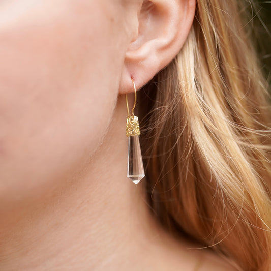 Cylinder Prism Gold Filigree Earrings