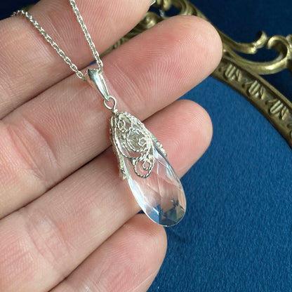 Teardrop Prism Silver Filigree Pendant