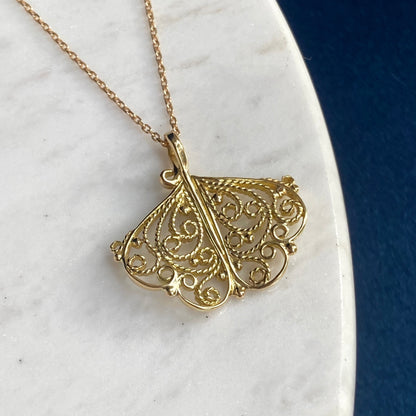 Ginkgo Leaf Gold Filigree Pendant