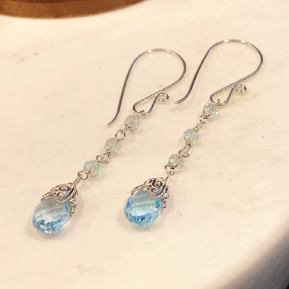 Topaz Droplet Silver Filigree Earrings
