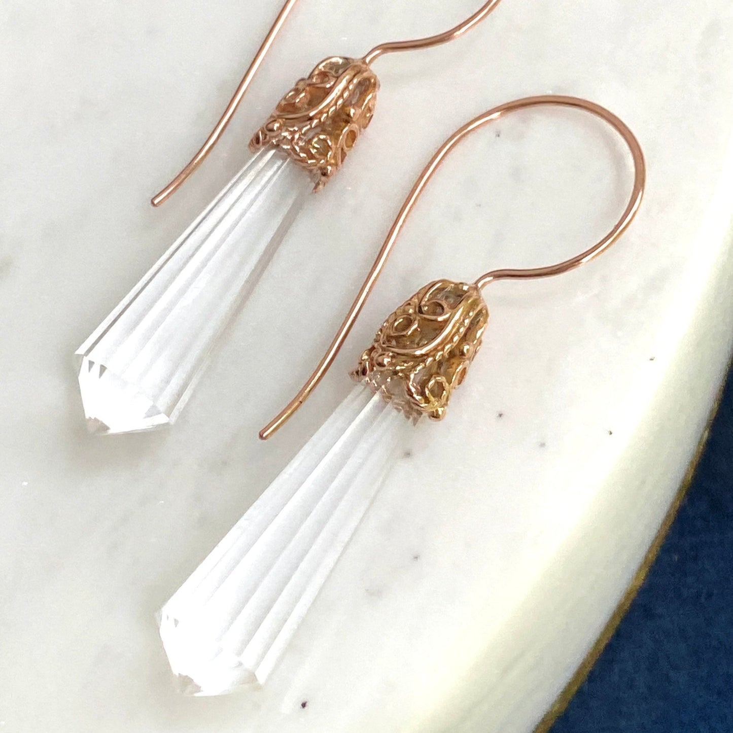 Cylinder Prism Gold Filigree Earrings