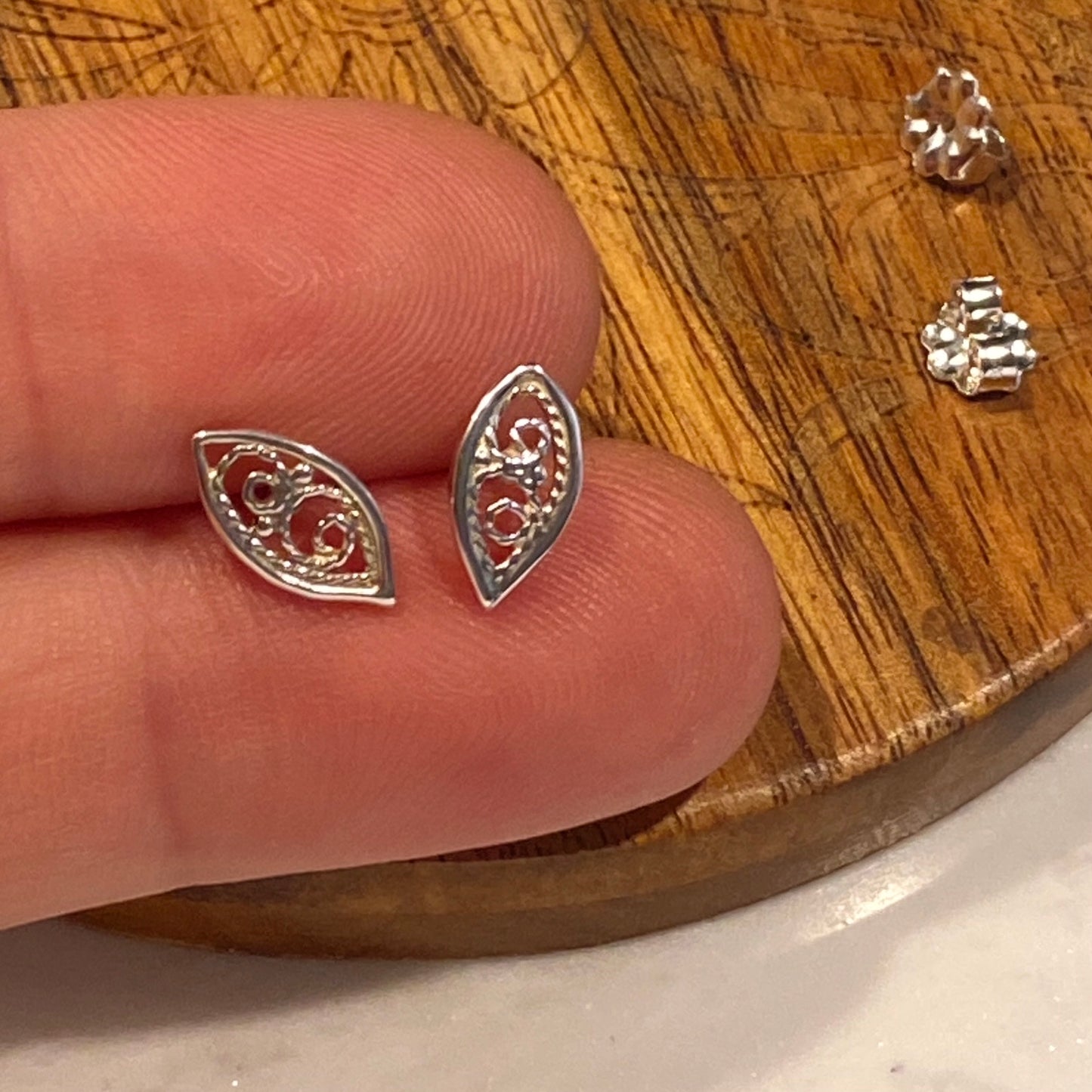 Filigree Leaf Stud Earrings Silver